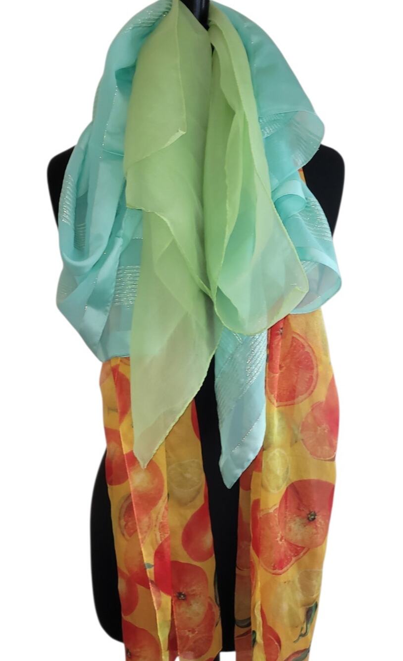 Bundle of 3 Vintage Scarves Green Mint Yellow Retro Hair